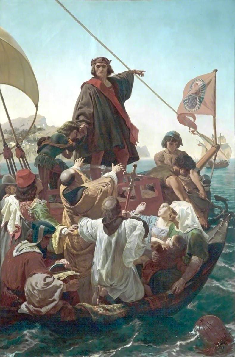 Painting of Columbus departing Palos, Spain in 1492